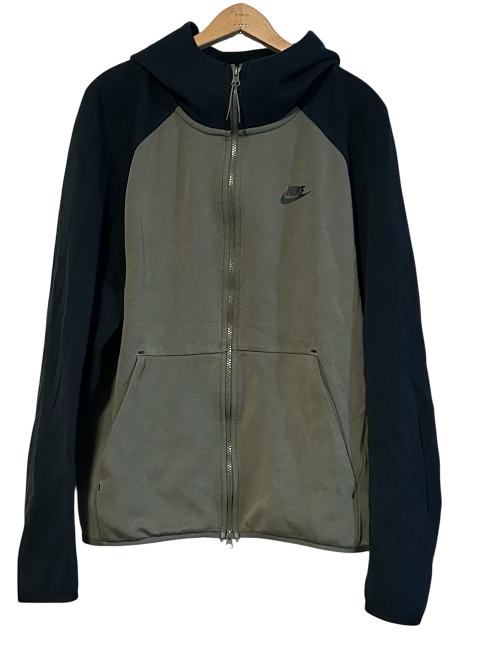 Nike Tech Fleece Hoodie Olive Green Black Full Zip Jacket Sz XL Athletic Pockets